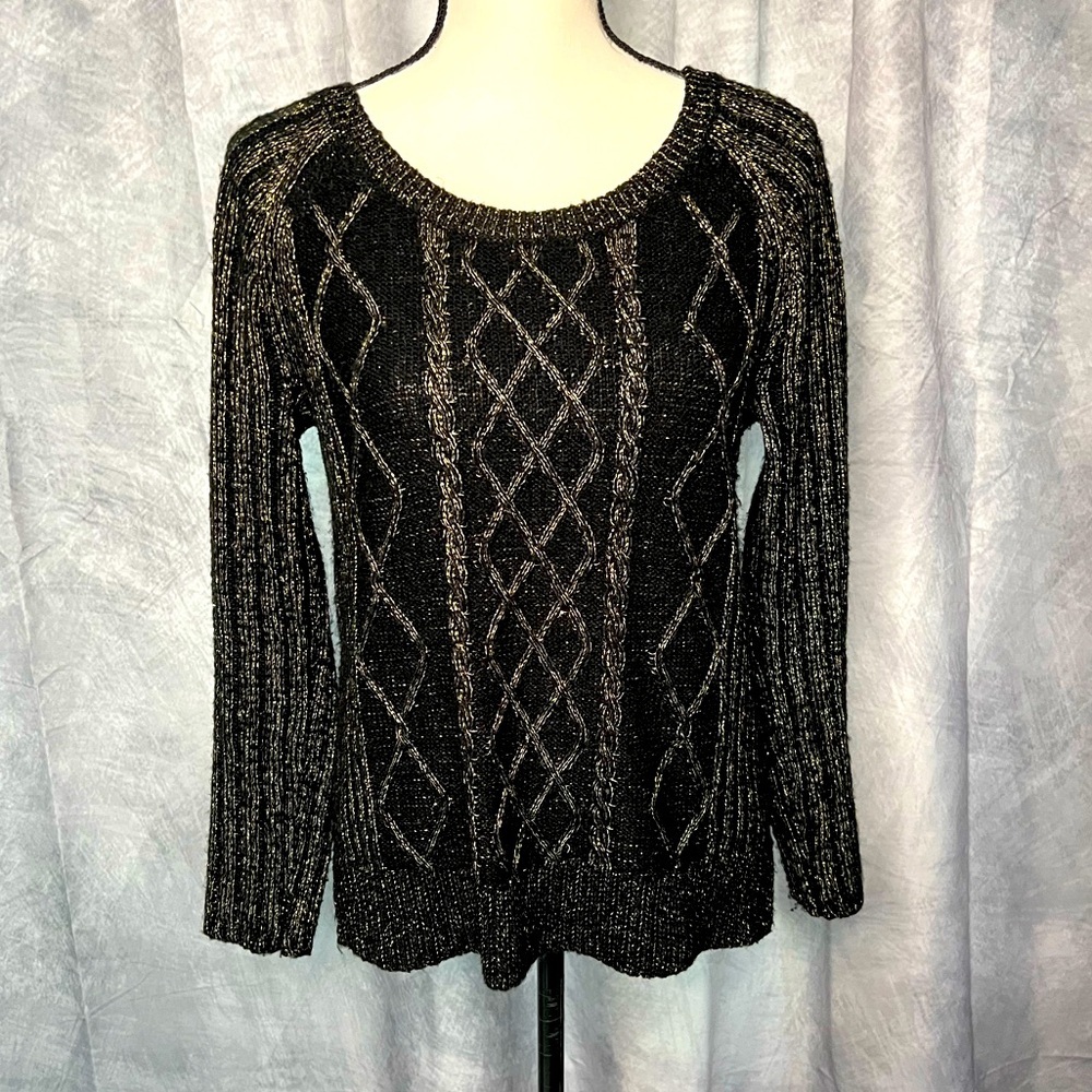 Apt. 9 Black with Gold Metallic Thread Long Sleeved Sweater - size Small